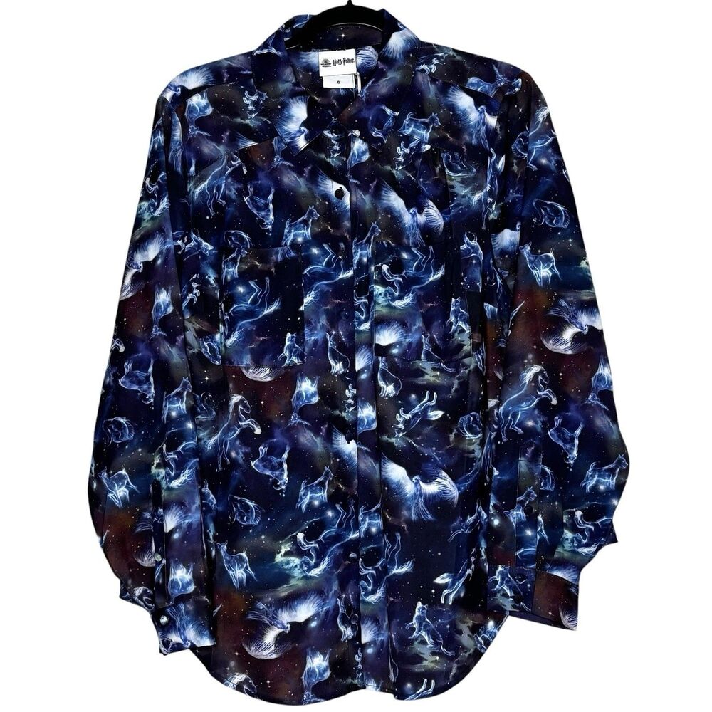 NWT Torrid Harry Potter Madison Button Front Size 0‎ Large Patronus Galaxy Print